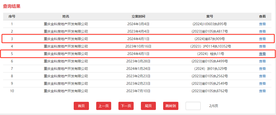 重庆金科房地产开荒有限公司新增2条被履行人新闻履行标的合计超